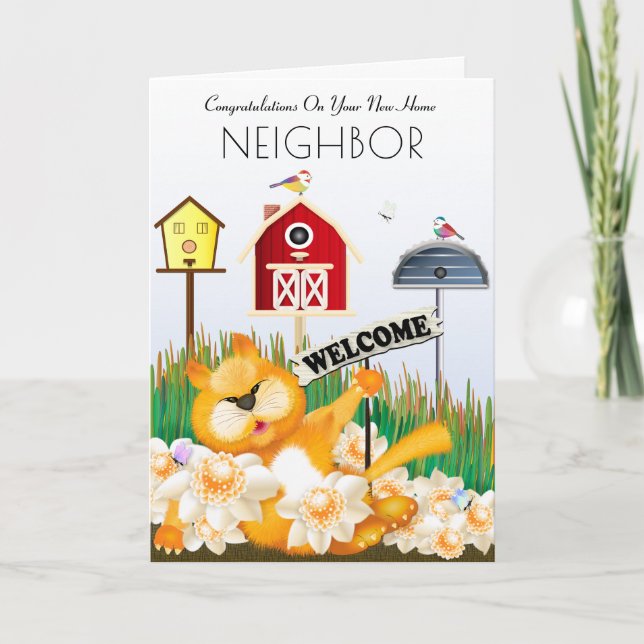 Carte Cat Accueille Les Oiseaux Dans Le Quartier | Nouve (Devant)