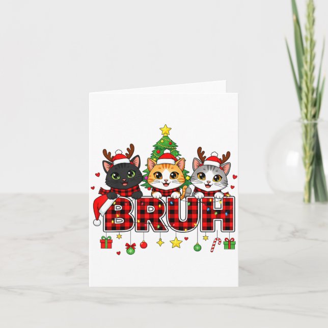 Carte Cat Christmas Light Reindeer Santa Bruh Funny  (Devant)