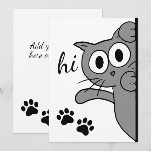 Carte Cat Dire Bonjour Grey Texte Personnalisé Plat