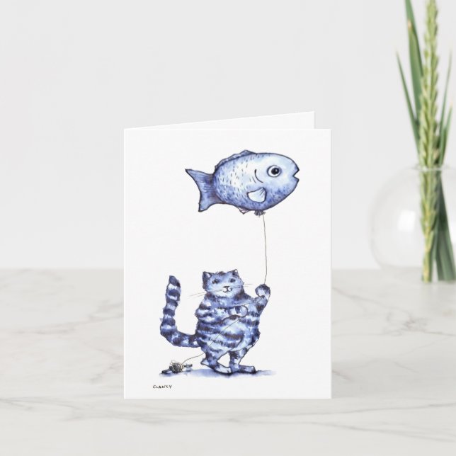 Carte Cat Flying Fish Get Well card (Devant)