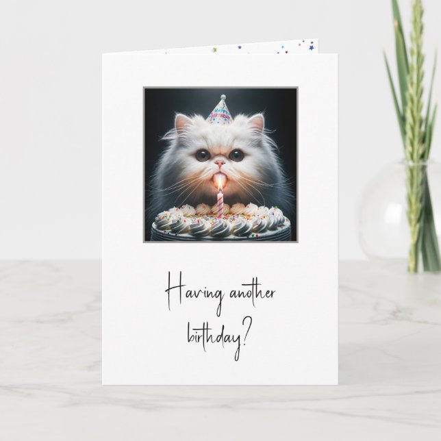 Carte Cat Licking a Birday Cake (Devant)