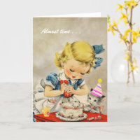 Cat Little Girl Baking Cake Joyeux Anniversaire