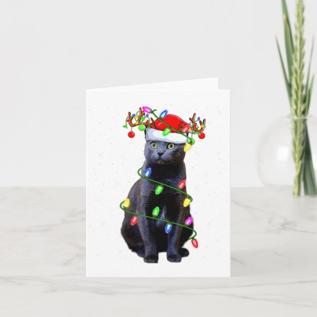 Carte Cat Lover Xmas Lighting Santa Russian Blue Cat Chr (Devant)