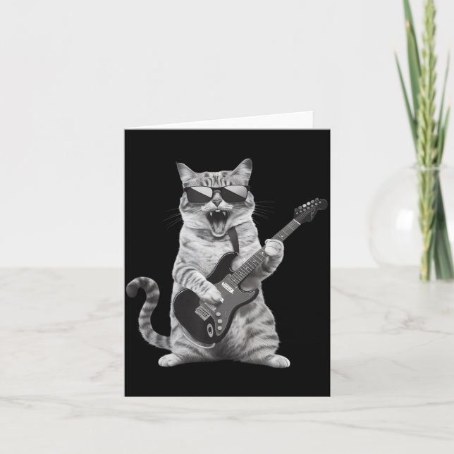 Carte Cat Playing Guitar Rock Star Rock And Roll Men Wom (Devant)