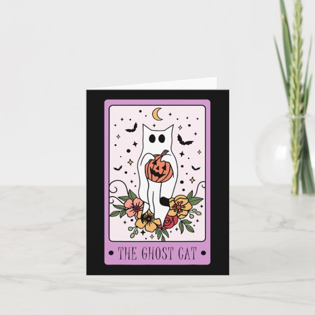 Carte Cat Tarot Card Ghost Halloween Citrouille Chat Lov (Devant)