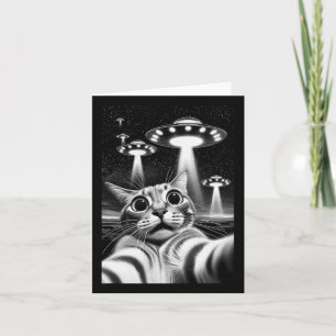 Carte Cat Ufo Funny Invasion Mème Retro Alien Cat Ufo Se