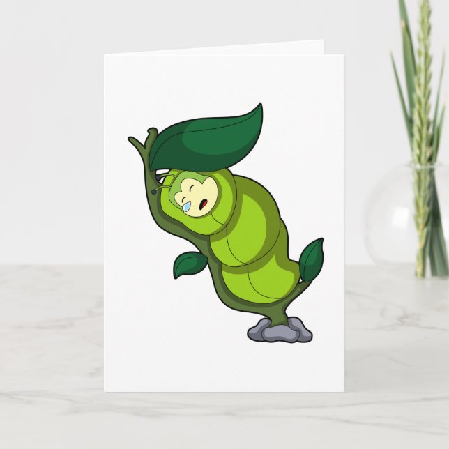 Carte Caterpillar at Sleeping with Leaf (Devant)