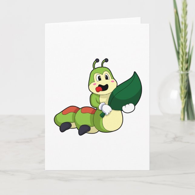 Carte Caterpillar with Leaf (Devant)
