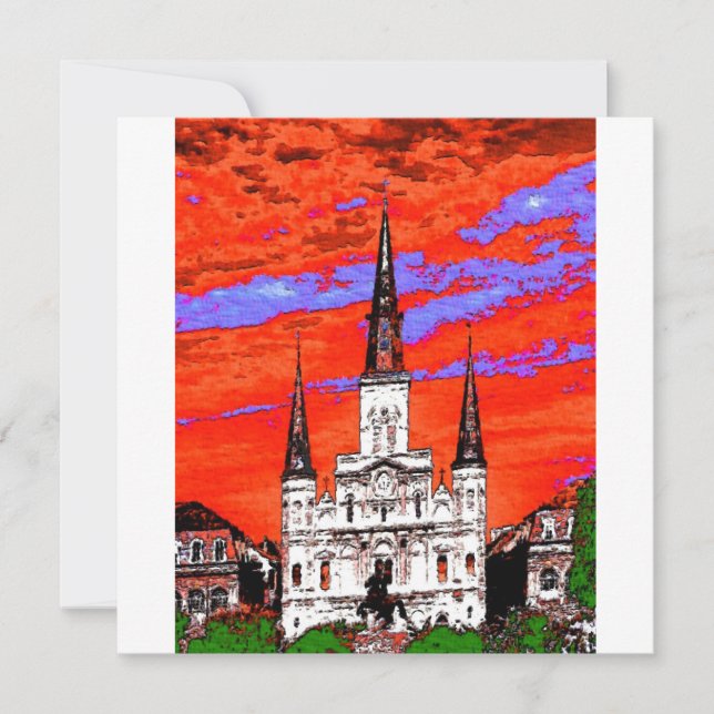 Carte Cathédrale, Nouvelle-Orléans, Couleurs fauvistes (Devant)