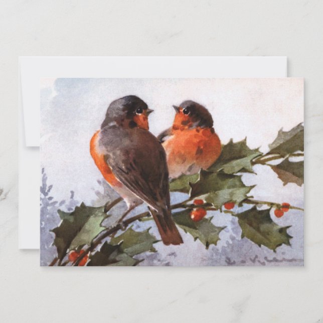 Carte Catherine Klein : Robins sur Holly (Devant)