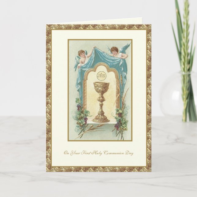 Carte Catholic First Holy Communion Jesus Angels (Devant)