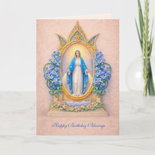 Carte Catholic Virgin Mary Floral Birthday Card (Devant)