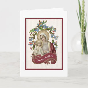 Carte Catholicisme vintage Vierge Marie Jésus Anniversai