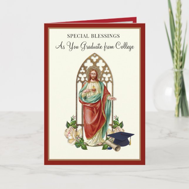 Carte Catholique Diplôme Religieux Sacré-Coeur Roses (Devant)