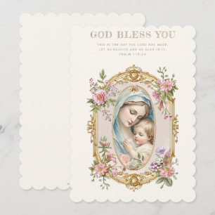 Carte Catholique Marie et Jésus Écriture Florale