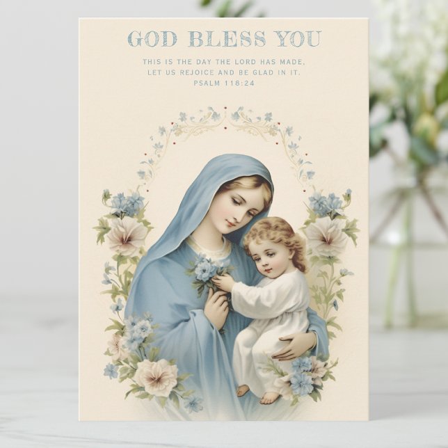 Carte Catholique Marie et Jésus Écriture Florale (A sweet card for just about any occasion! Easy to personalize! )