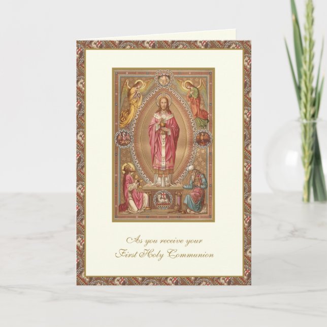 Carte Catholique Première Sainte Communion Jésus Anges (Devant)