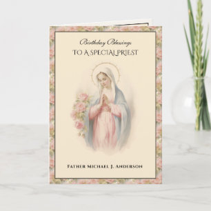 Carte Catholique prêtre Floral Vierge Marie Religieuse