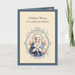 Carte Catholique prêtre Floral Vierge Marie Religieuse
