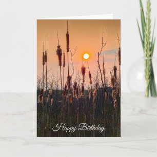 Carte Cattails et coucher du soleil Anniversaire