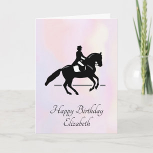Carte Cavalier de dressage élégant sur un fond aquarelle