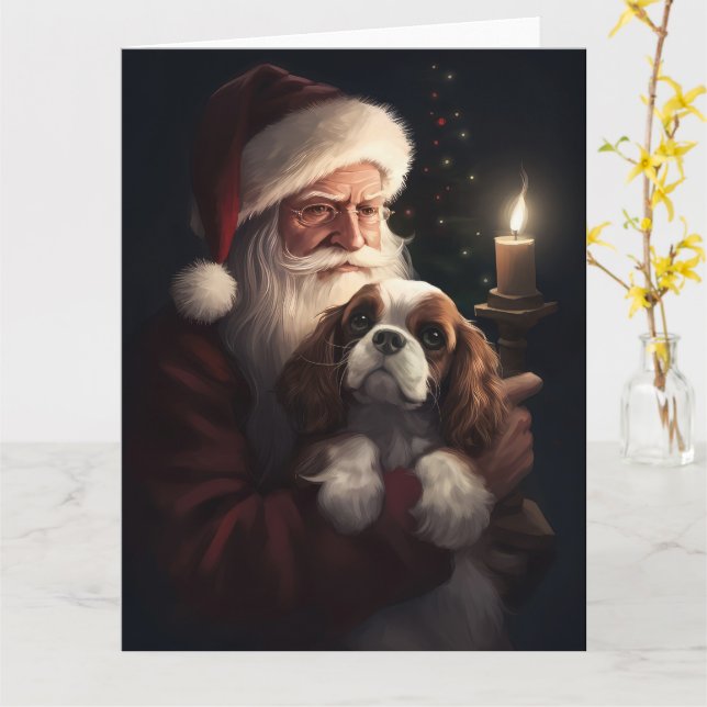 Carte Cavalier King avec le Père Noël Festif Noël (Fleur jaune)