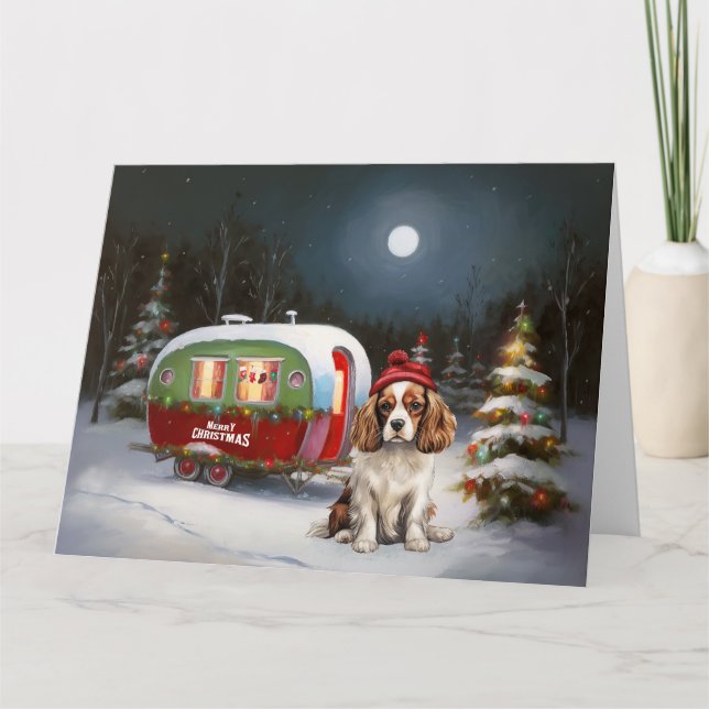 Carte Cavalier King Charles Spaniel Caravane Noël (Devant)