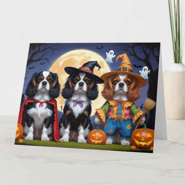 Carte Cavalier King Charles Spaniel Citrouille Halloween (Devant)