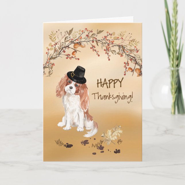 Carte Cavalier King Charles Spaniel Drôle Thanksgiving (Devant)