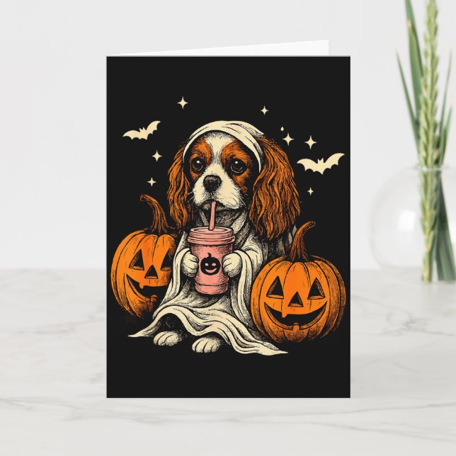 Carte Cavalier King Charles Spaniel Ghost Halloween Cava (Devant)