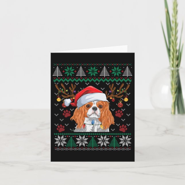 Carte Cavalier King Charles Spaniel Santa Sweater hideux (Devant)