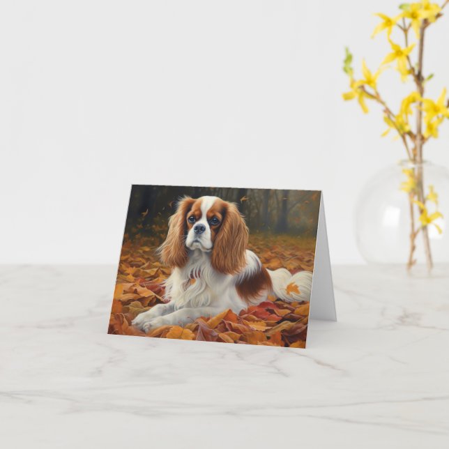 Carte Cavalier King en automne Feuilles automne Inspirat (Fleur jaune)