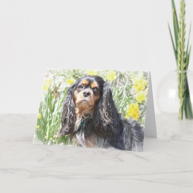 Carte Cavalier Peint King Charles Spaniel Voiture de voe (Devant)