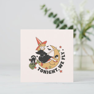 Carte Ce soir, nous volons - sorcière mignonne et chat n
