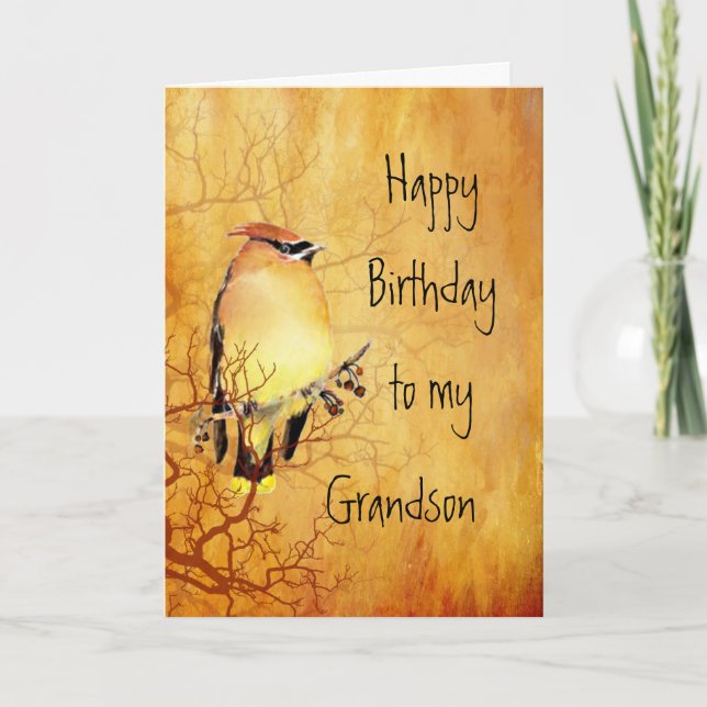 Carte Cedar Waxwing Bird Best Grandson Birthday (Devant)
