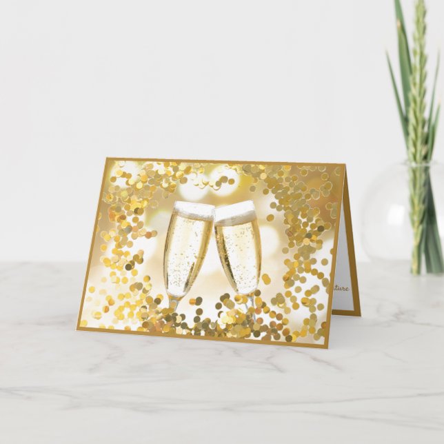 Carte Célébration Champagne Verres Gold Confetti (Devant)
