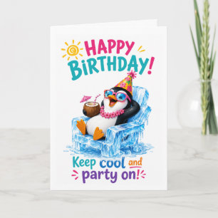 Carte Célébration d'anniversaire de manchot tropical col