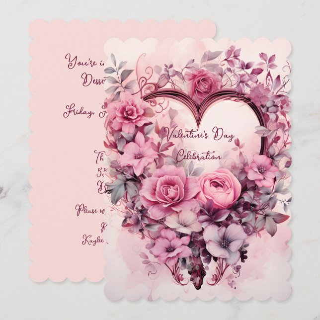 Carte Célébration de la Saint-Valentin Fête du coeur flo (Devant / Derrière)