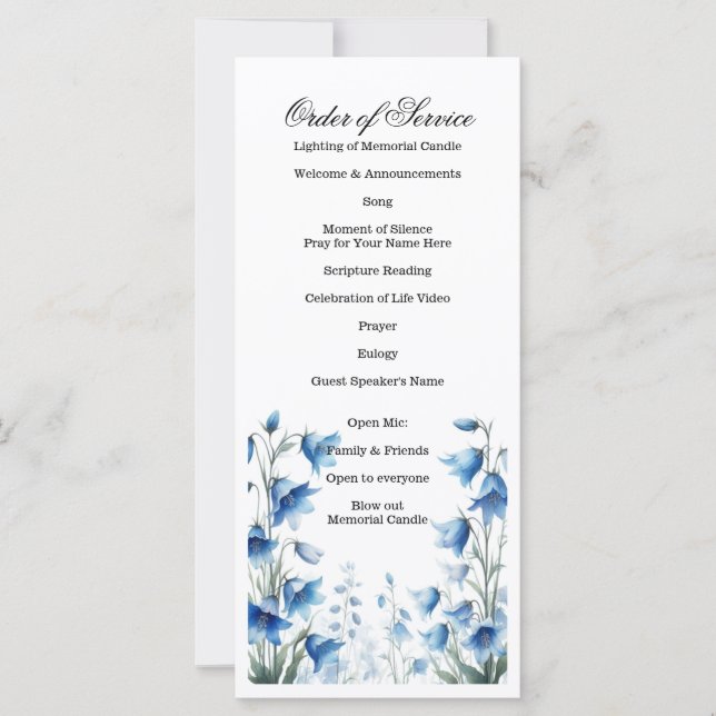 Carte Célébration de la vie, funérailles, service commém (Devant)