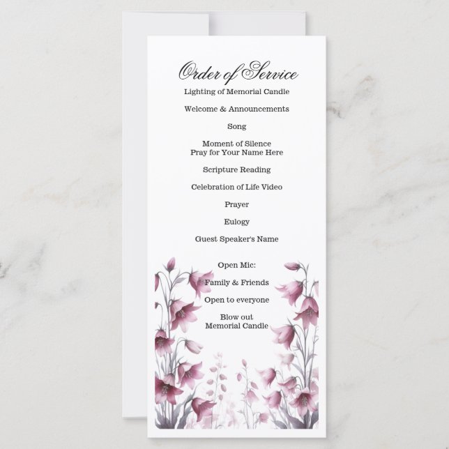 Carte Célébration de la vie, funérailles, service commém (Devant)