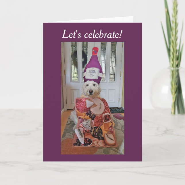 Carte Célébration de vin et de fromage de chien Goldendo (Devant)