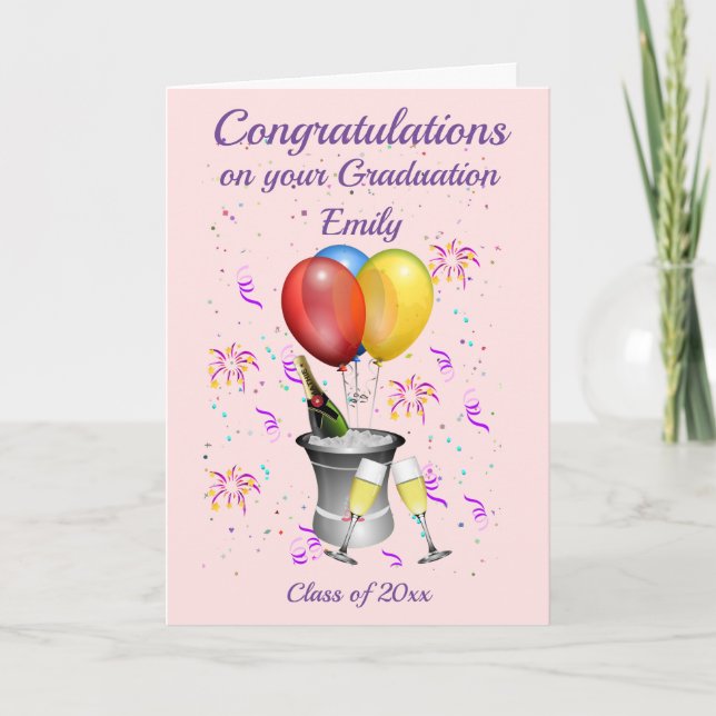 Carte Célébration des diplômes rose (Devant)