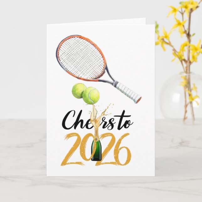 Carte Célébration du Nouvel An Tennis 2026  (Fleur jaune)