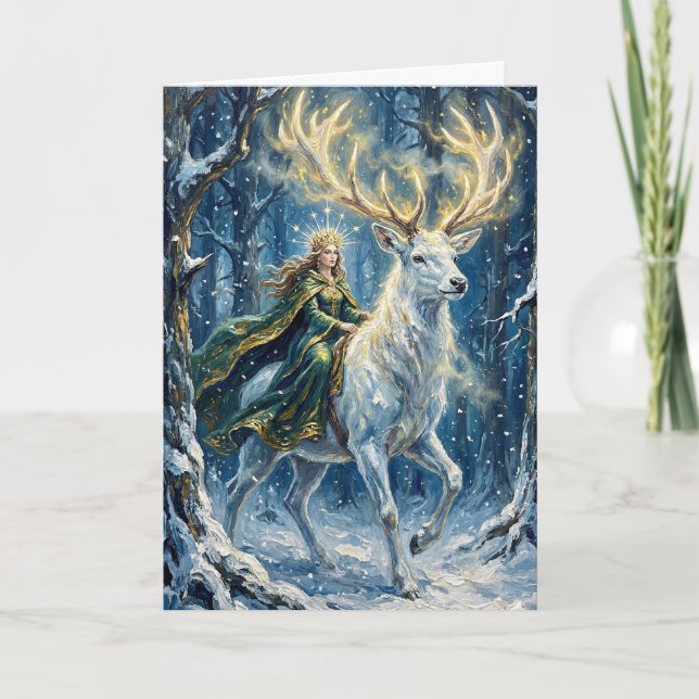 Carte Celtic Goddess & Glowing White Stag (Devant)