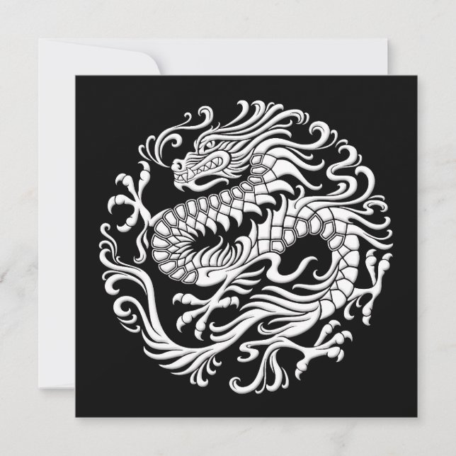 Carte Cercle traditionnel de dragon chinois blanc et noi (Devant)