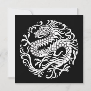 Carte Cercle traditionnel de dragon chinois blanc et noi