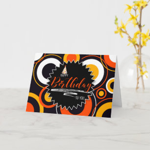 Carte Cercles géométriques orange sur fond noir pour ann