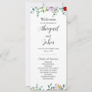 Carte Cérémonie de Mariage Fleur sauvage double face Car