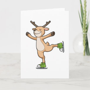 Carte Cerf au patinage sur glace avec patins sur glace