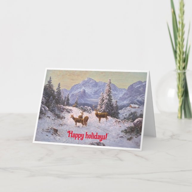 Carte Cerf avec troupeau en hiver (Devant)
